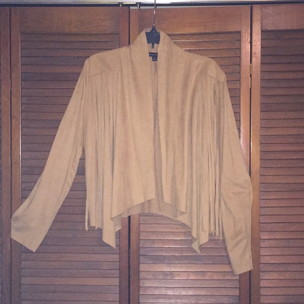 Faux Suede cropped jacket w/ fringes, Sz Large